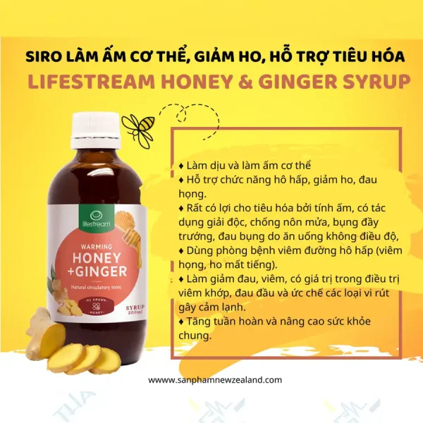 Siro Gừng Mật Ong Lifestream Honey & Ginger Syrup 200ml